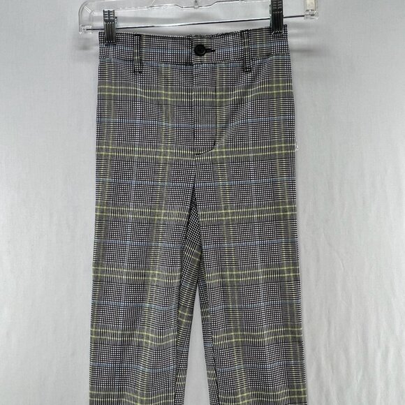 Garage Plaid Skinny Pants Size XS Mid Rise Elastic Waist Slim Black Yellow Blue - Picture 3 of 11